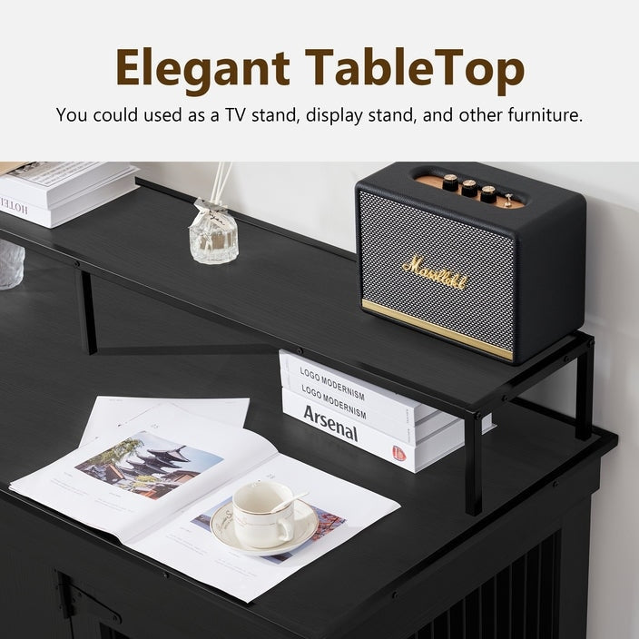 Mcombo Large Dog Crate Furniture TV Stand,Wooden Dog Kennel with Double Doors 1861