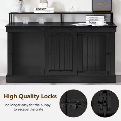 Mcombo Large Dog Crate Furniture TV Stand,Wooden Dog Kennel with Double Doors 1861