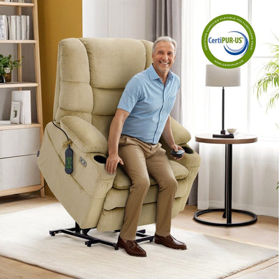 MCombo Large-Wide Dual Motor Power Lift Recliner with Massage and Dual Heating for Big and Tall Elderly, Fabric R7635