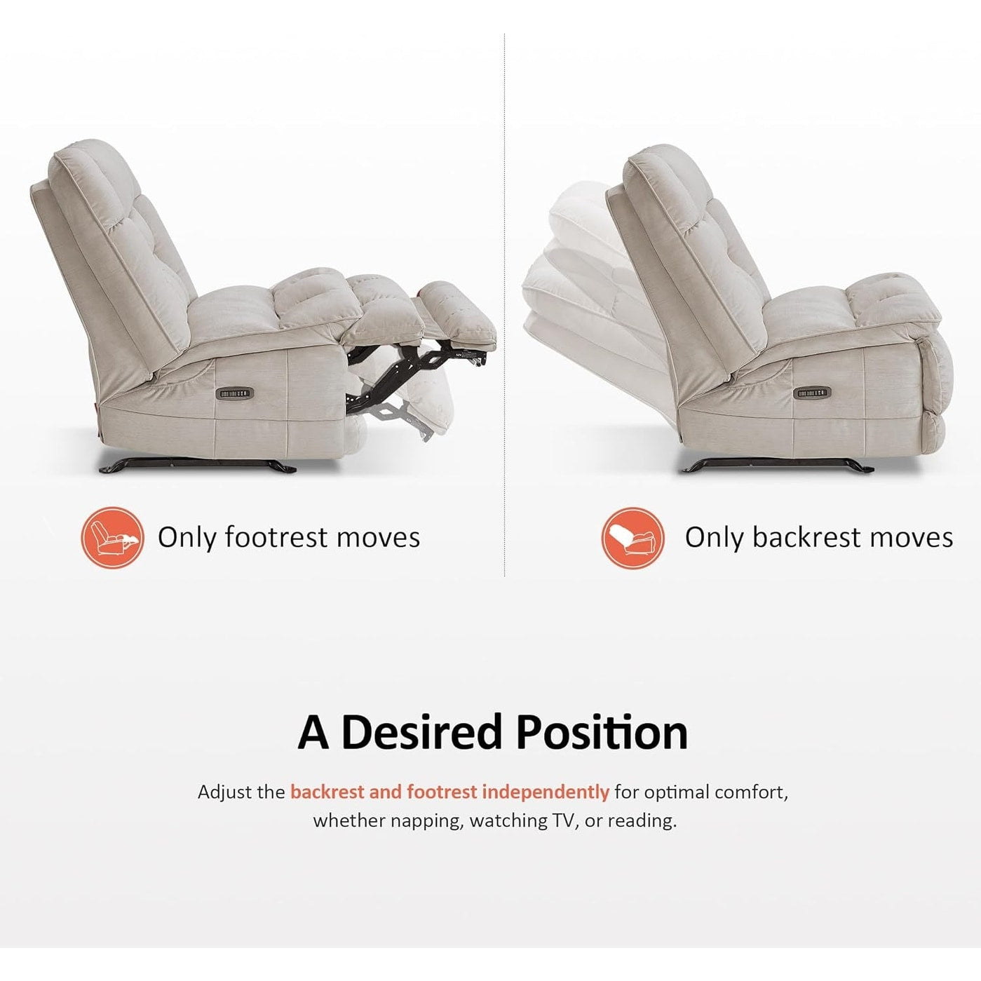 MCombo Oversized Dual Motor Armless Power Rocker Recliner Chair, Zeroarms Recliner Perfect for Living Room Fabric PR607