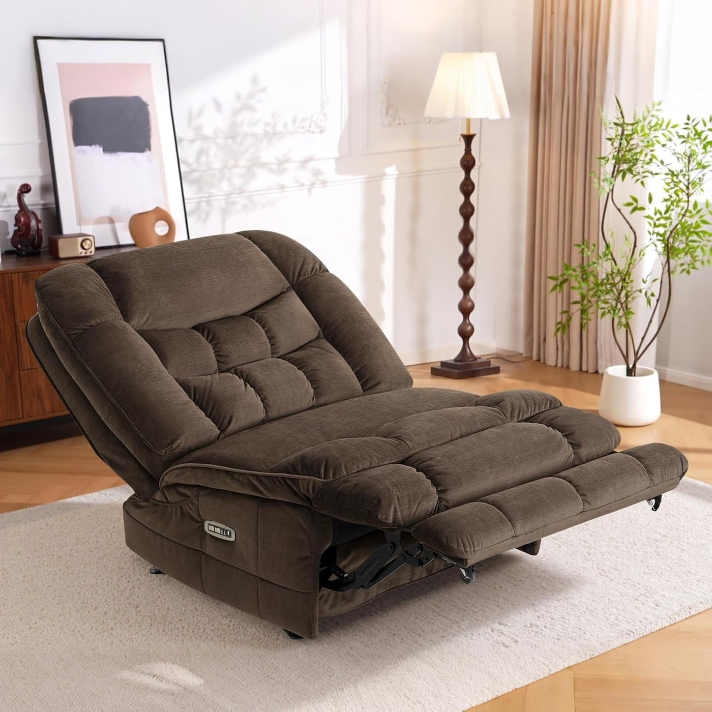 MCombo Oversized Dual Motor Armless Power Rocker Recliner Chair, Zeroarms Recliner Perfect for Living Room Fabric PR607