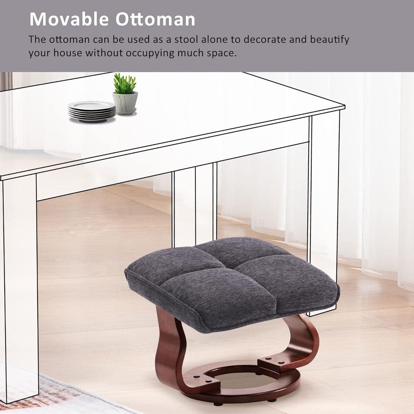 MCombo Set of 2 Swivel Recliner with Ottoman and Neck Pillow,Chenille Fabric