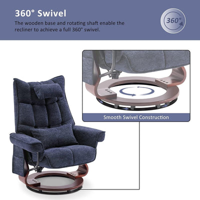 MCombo Set of 2 Swivel Recliner with Ottoman and Neck Pillow,Chenille Fabric