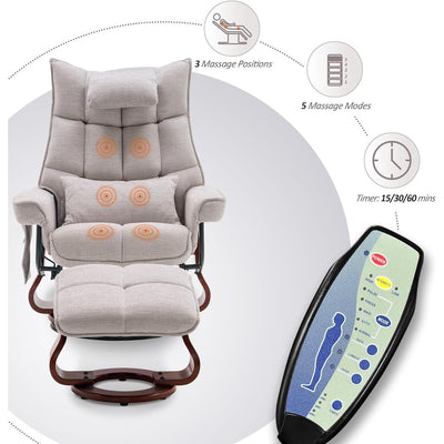 MCombo Set of 2 Swivel Recliner with Ottoman and Neck Pillow,Chenille Fabric