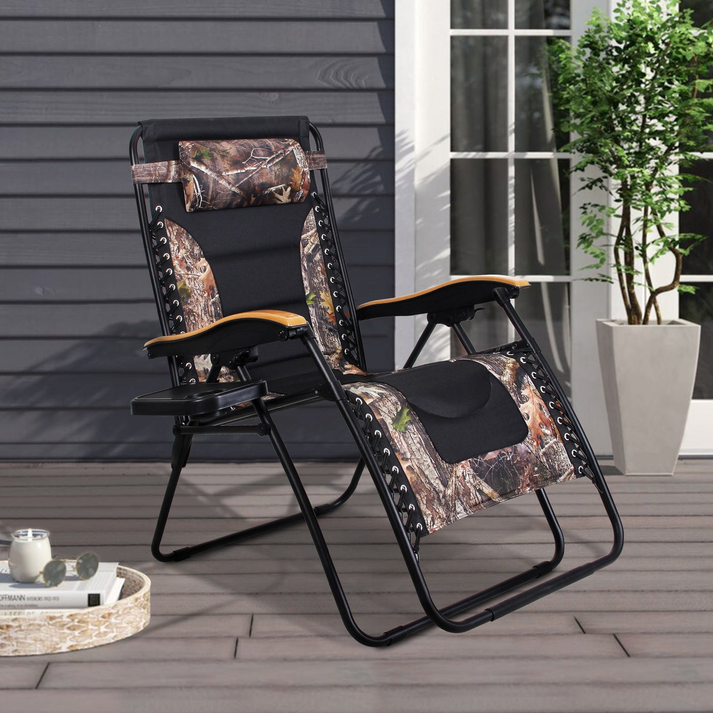 Oversize XL Padded Zero Gravity Lounge Chair Wider Armrest Adjustable Recliner with Cup Holder - N/A