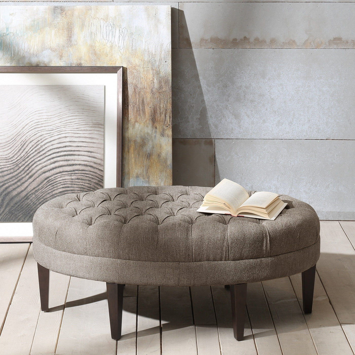 Madision Park Chase Surfboard Tufted Upholstered Ottoman with Solid Wood