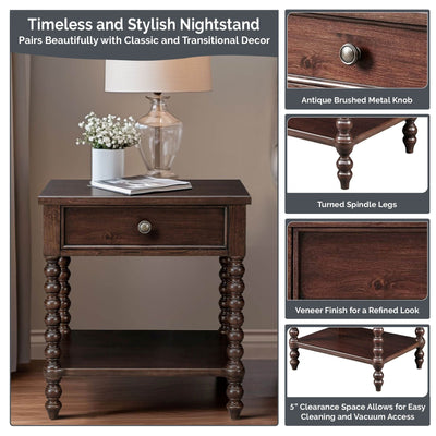 Madison Park Signature Beckett Turned Wood Spindle Nightstand with Drawer & Shelf