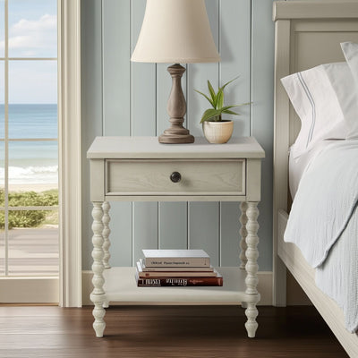 Madison Park Signature Beckett Turned Wood Spindle Nightstand with Drawer & Shelf