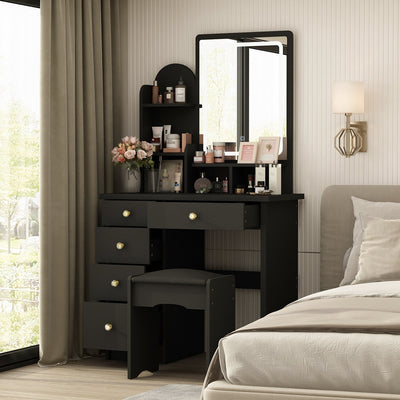 Makeup Vanity Set Table With LED Light &Mirror & Stool