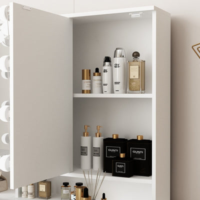 Makeup Vanity w/Tri-Fold Mirror Certified Lighting Glass Top Dresser