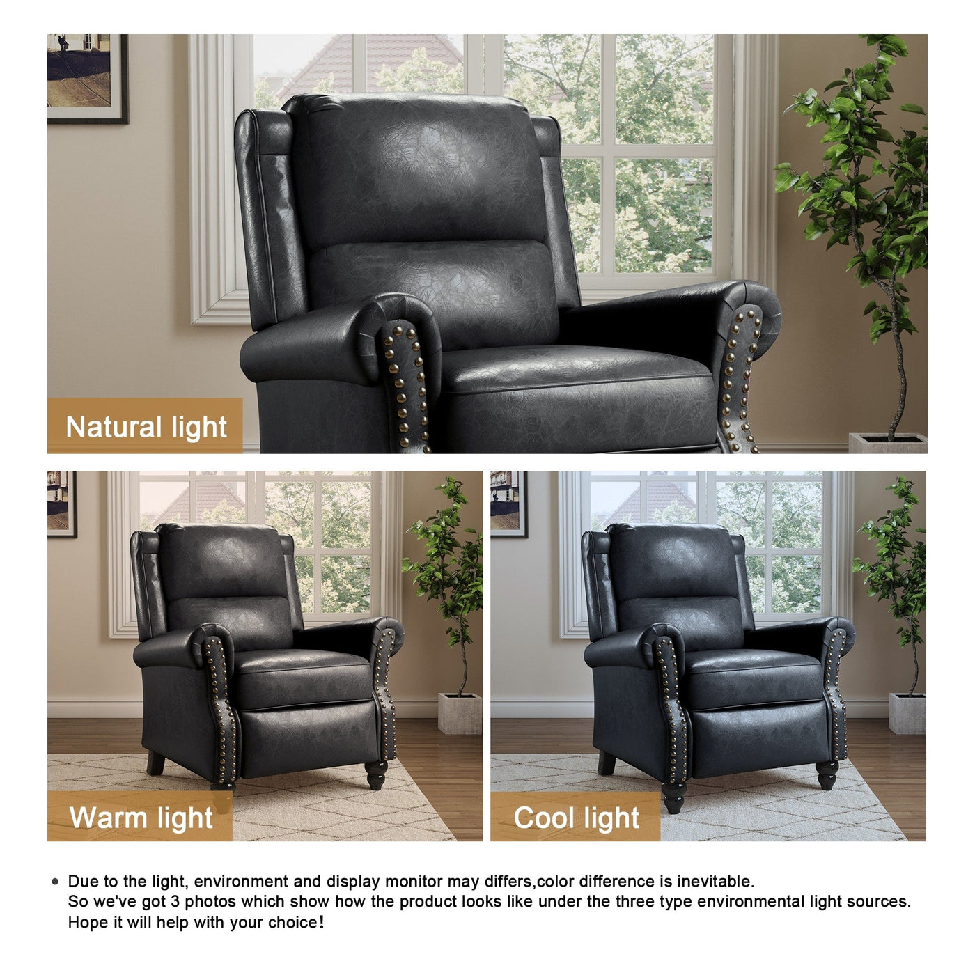 Manual Pushback Recliner Chairs with Nailhead Trim