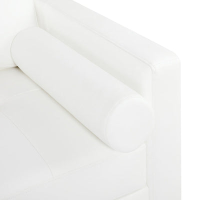 Modern Genuine Leather Sofa with Wooden Legs & Additional Bolster Pillow