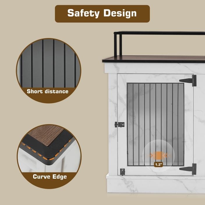 Mcombo Large Dog Crate Furniture TV Stand,Wooden Dog Kennel with Double Doors 1861
