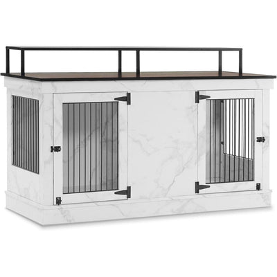 Mcombo Large Dog Crate Furniture TV Stand,Wooden Dog Kennel with Double Doors 1861