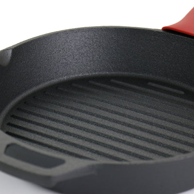 MegaChef Pre-Seasoned Cast Iron 6 Piece Set with Red Silicone Holders
