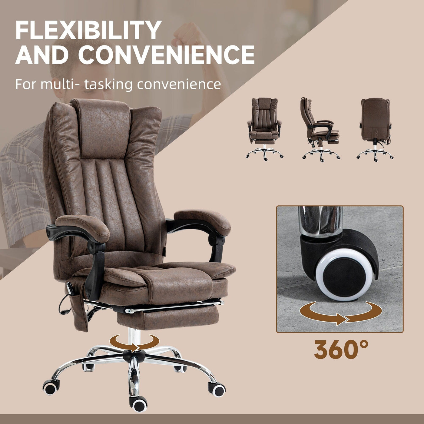 Microfiber Massage Office Chair High Back Ergonomic Recliner Chair with Heat, Footrest and Remote Control