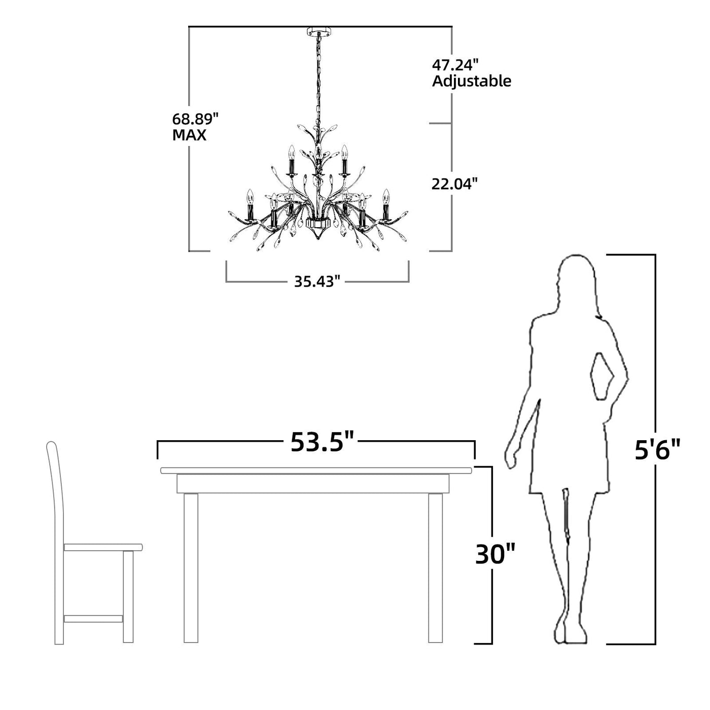 Farmhouse Retro Tree Branch Crystal Chandelier Candle-Style Pendant Light