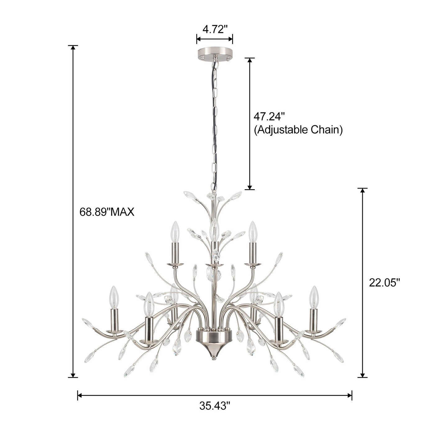 Farmhouse Retro Tree Branch Crystal Chandelier Candle-Style Pendant Light