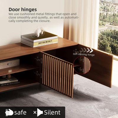 Mid-Century Modern TV Stand with 4 Doors Storage Cabinets, Fits TVs Up to 100 Inches, Living Room Entertainment Center