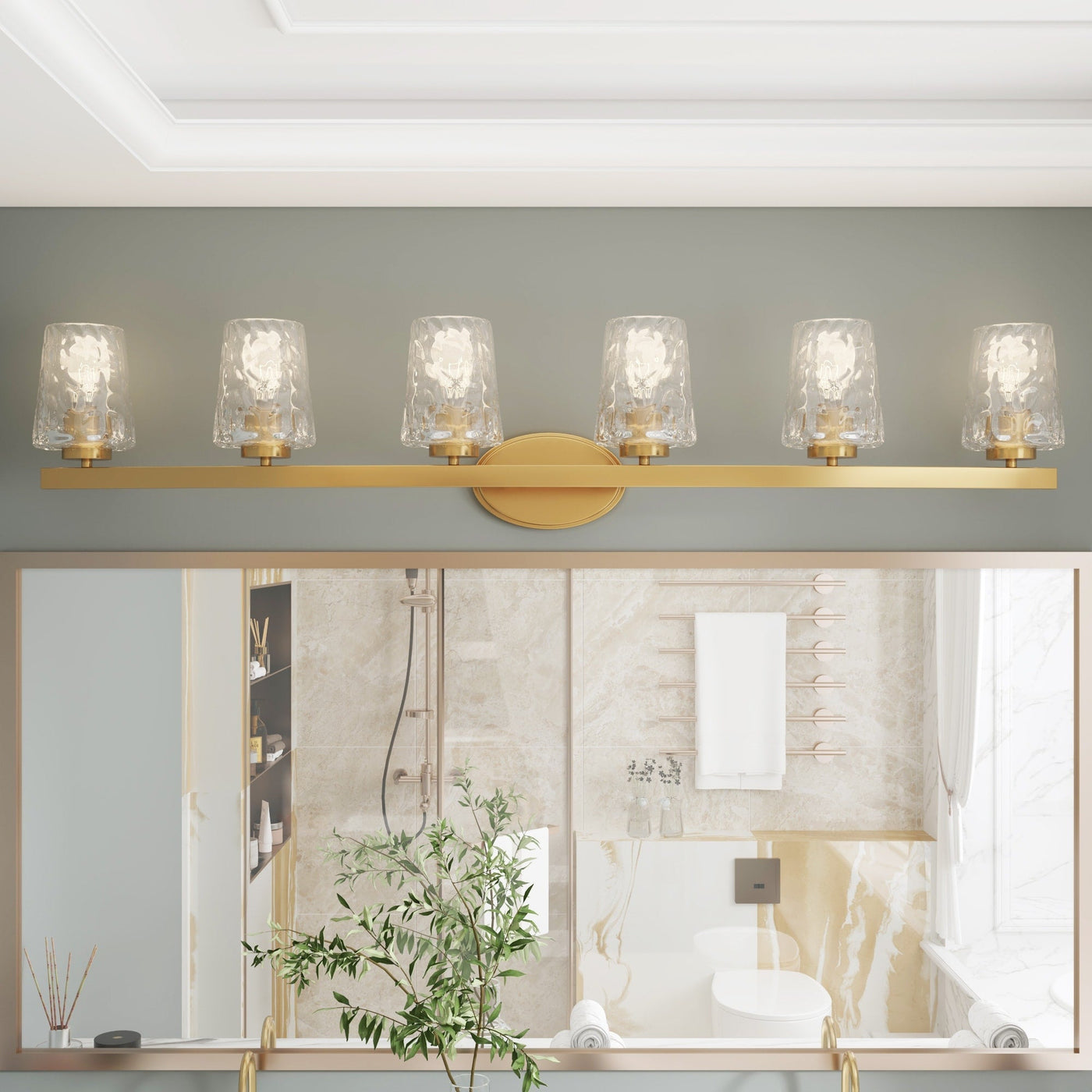 Mid-century Modern 6-light LED Dimmable Bathroom Vanity Light with Art Glass - 51 inches