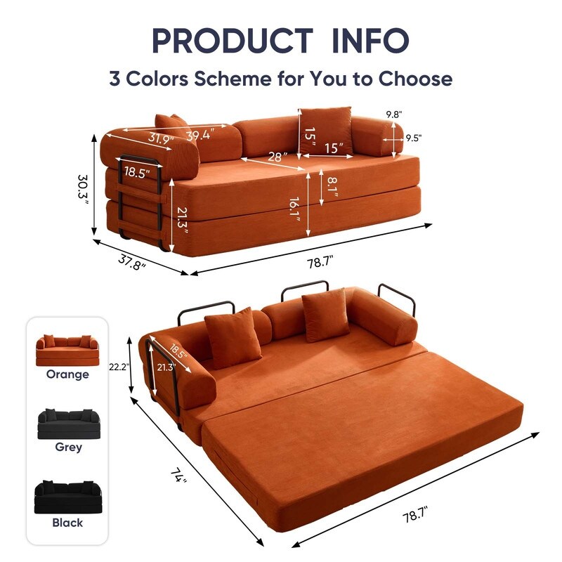 Mixoy Convertible Pull Out Sleeper Sofa Bed with Movable armrest,Folding Mattress Couch,Removable Washable Floor Sofa Bed