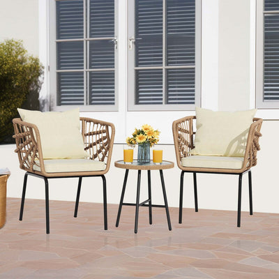 Moasis 3 Pieces Outdoor Wicker Furniture Patio Bistro Set with 2 Chairs and Coffee Table