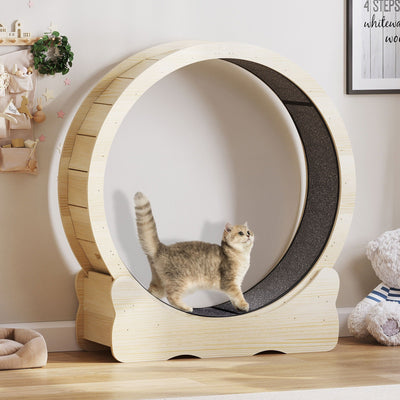 Moasis 43.3 inch Wood Large Cat Treadmill Exercise Running Wheel with Carpeted Runway