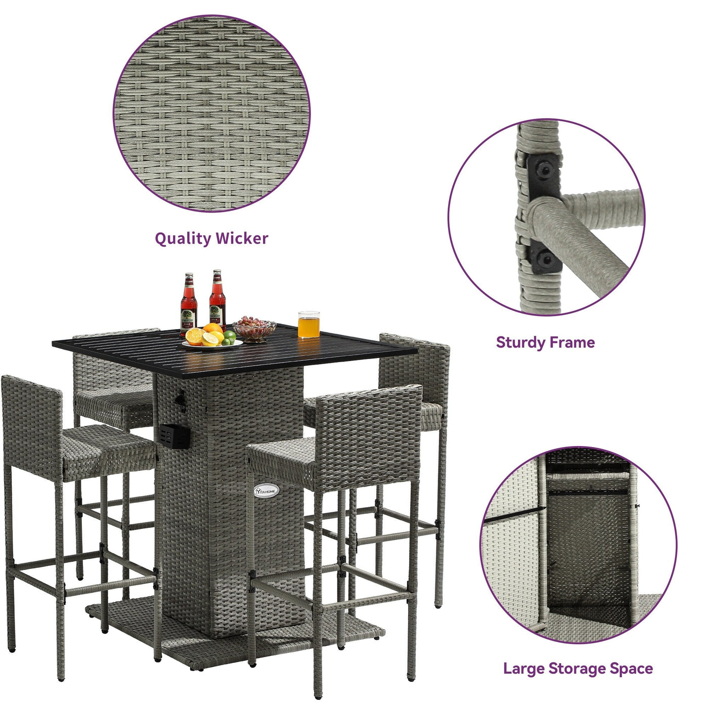 Moasis 5-Piece Outdoor Furniture Wicker Bar Set - 5 PCS