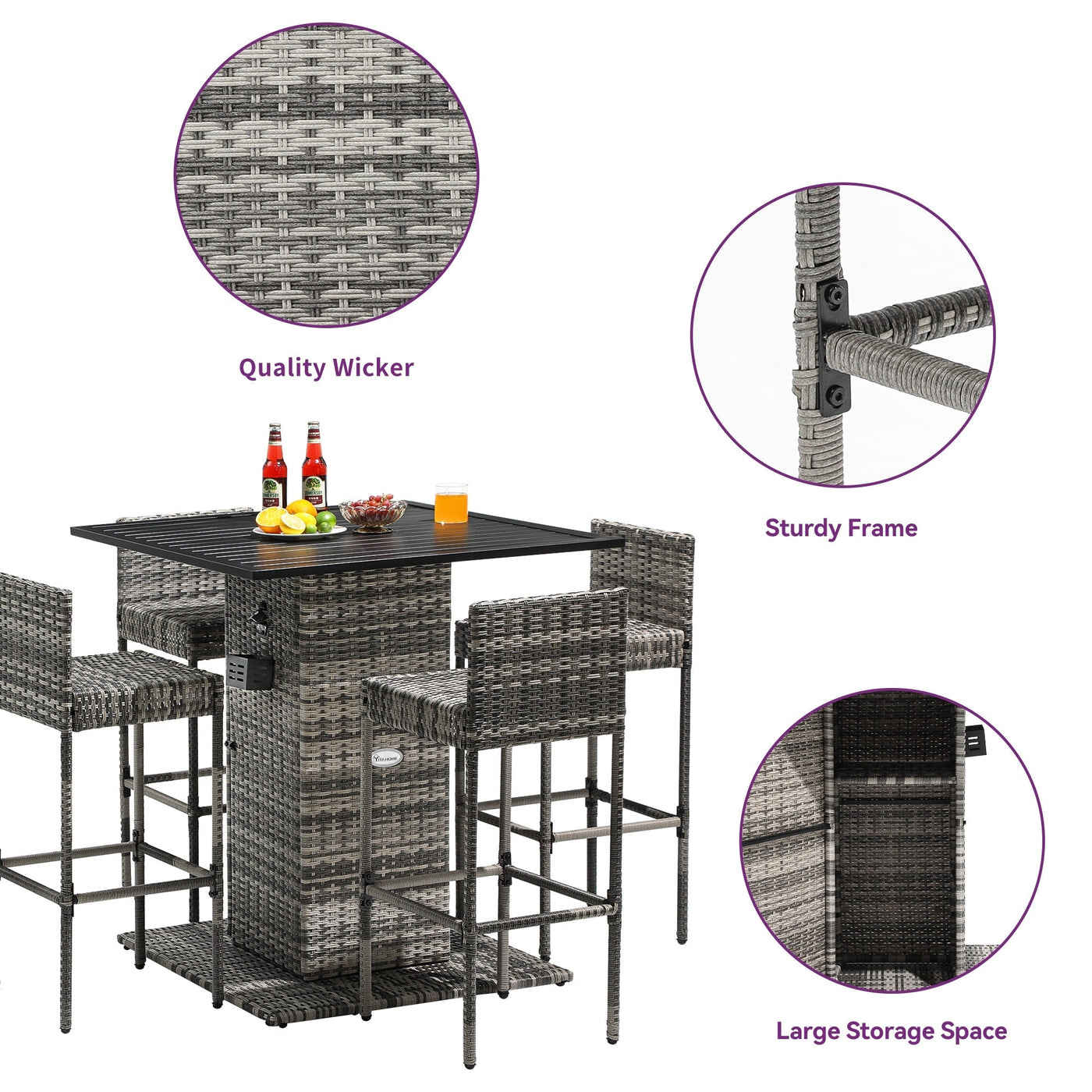 Moasis 5-Piece Outdoor Furniture Wicker Bar Set - 5 PCS
