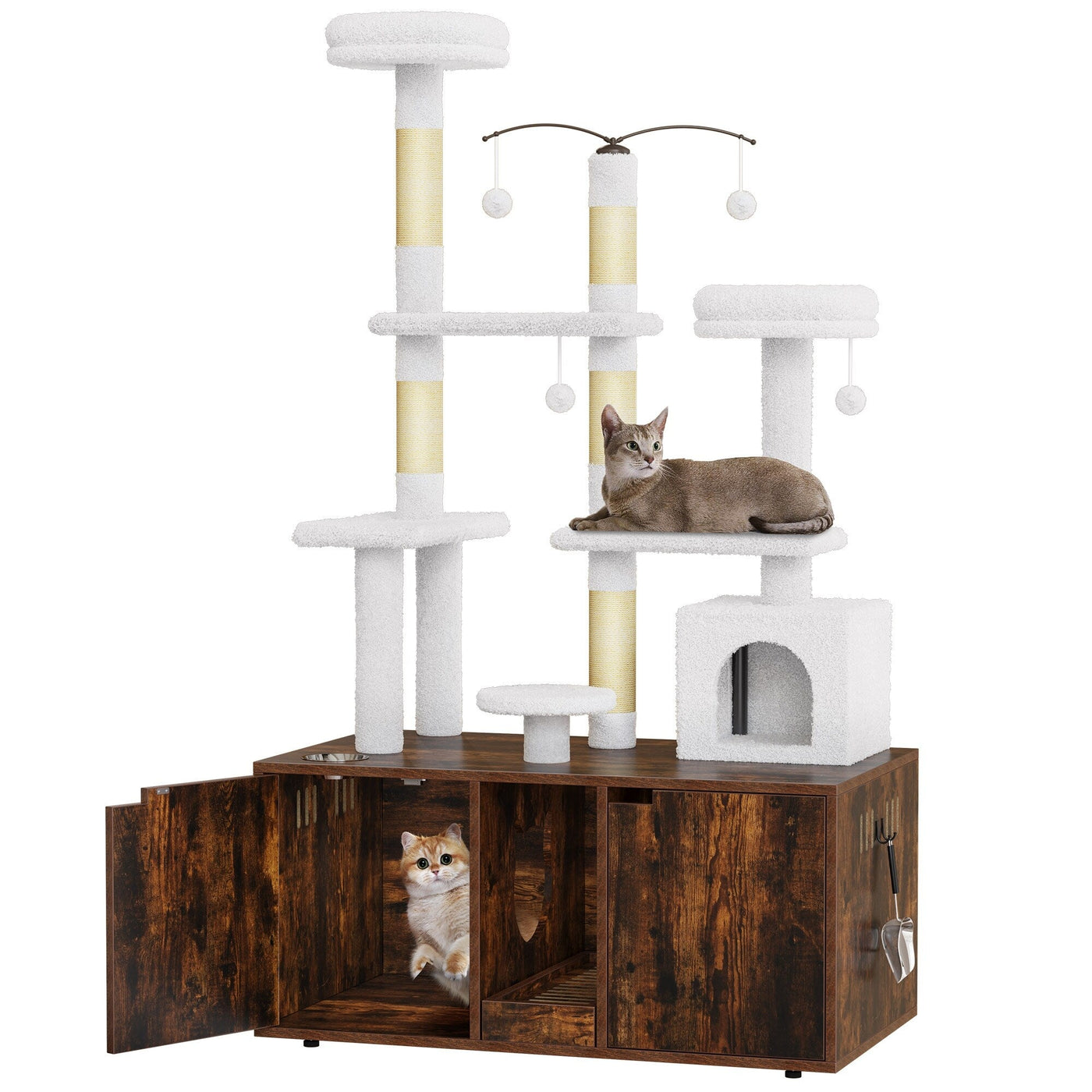 Moasis Double Cat Litter Box Enclosure with Scratching Post Cat Tree