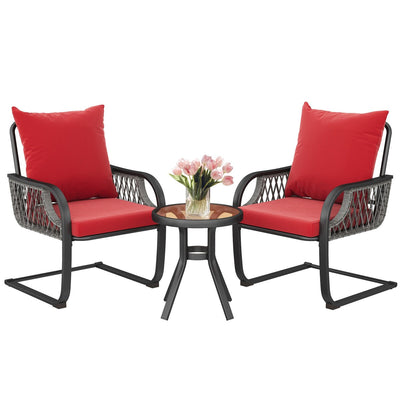 Moasis Red 3 PCs Patio Bistro Set Outdoor Furniture with Cushioned Seats - 3 Pcs