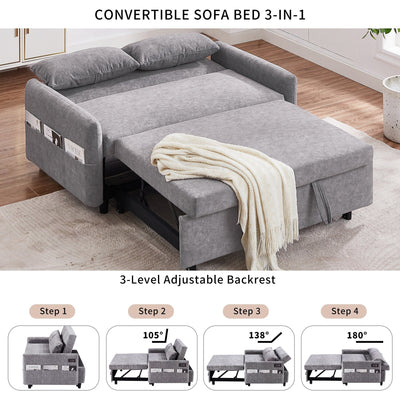 Modern 2 Seat Couch, Microfiber Pull Out Sleep Sofa Bed wih Adjsutable Backrest, Storage Pockets, 2 Soft Pillows, USB Ports