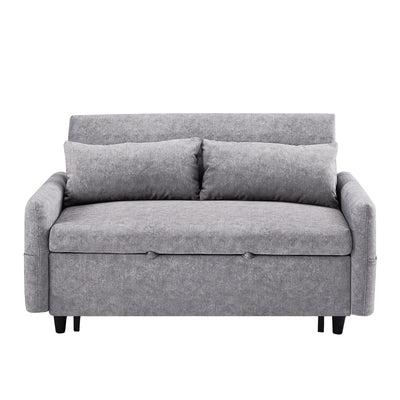 Modern 2 Seat Couch, Microfiber Pull Out Sleep Sofa Bed wih Adjsutable Backrest, Storage Pockets, 2 Soft Pillows, USB Ports