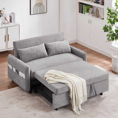 Modern 2 Seat Couch, Microfiber Pull Out Sleep Sofa Bed wih Adjsutable Backrest, Storage Pockets, 2 Soft Pillows, USB Ports