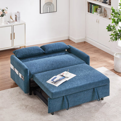 Modern 2 Seat Couch, Microfiber Pull Out Sleep Sofa Bed wih Adjsutable Backrest, Storage Pockets, 2 Soft Pillows, USB Ports