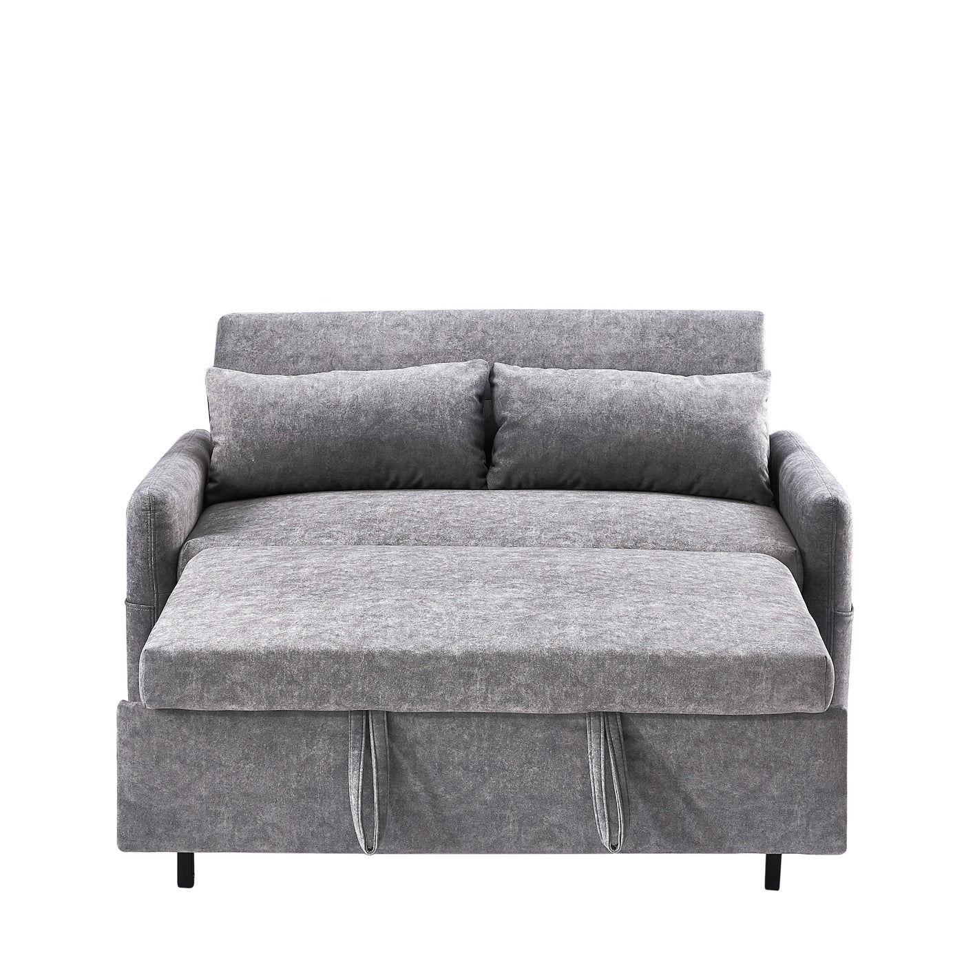 Modern 2 Seat Couch, Microfiber Pull Out Sleep Sofa Bed wih Adjsutable Backrest, Storage Pockets, 2 Soft Pillows, USB Ports
