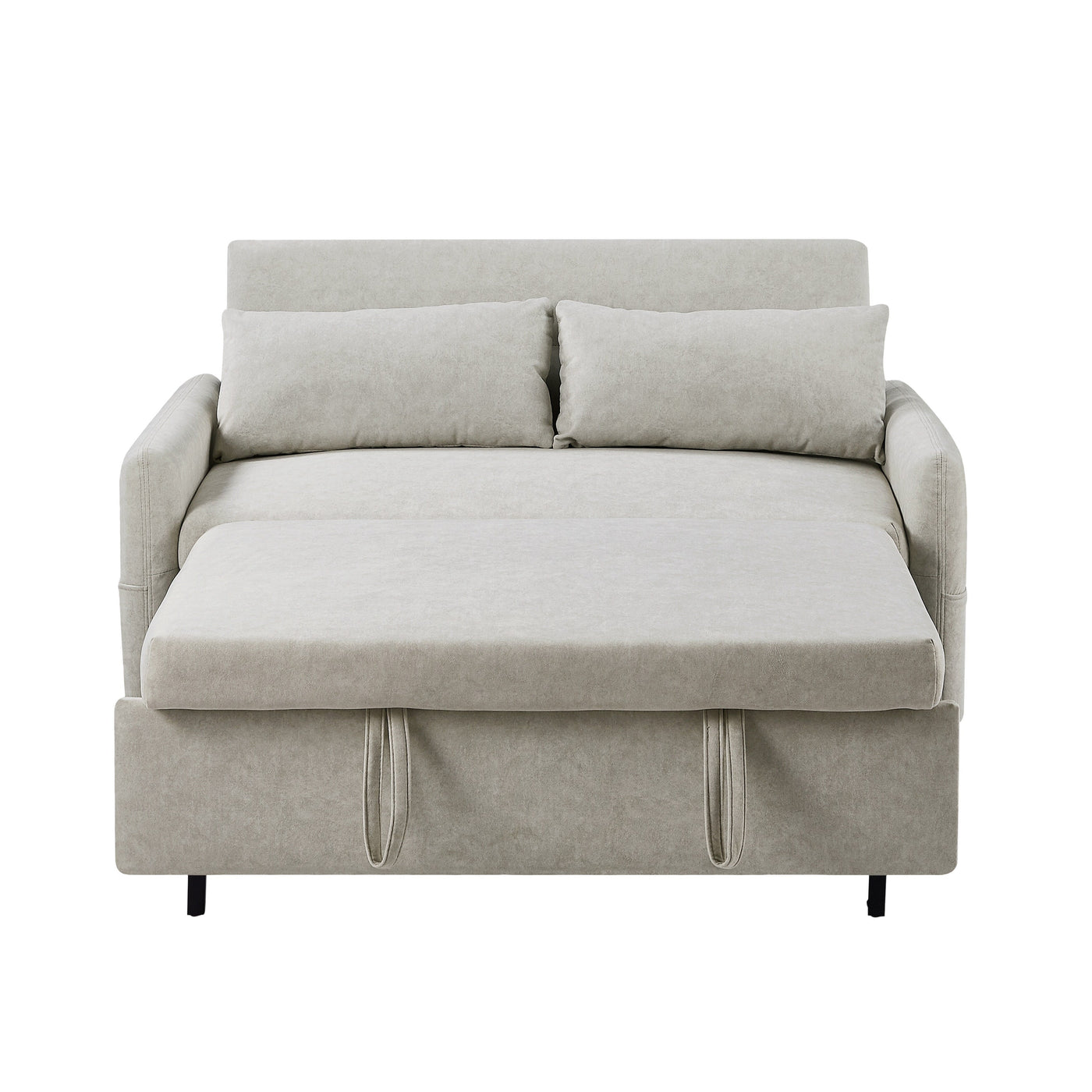 Modern 2 Seat Couch, Microfiber Pull Out Sleep Sofa Bed wih Adjsutable Backrest, Storage Pockets, 2 Soft Pillows, USB Ports