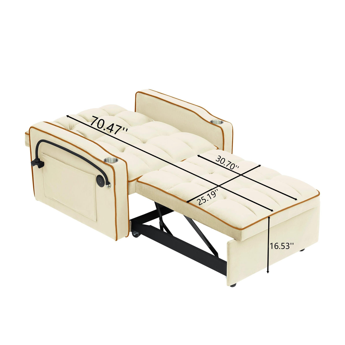 Modern 70.86 3 in 1 Single Convertible Sofa Bed with Adjustable Back and USB Charging Port for Living Room