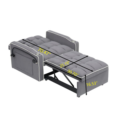 Modern 70.86 3 in 1 Single Convertible Sofa Bed with Adjustable Back and USB Charging Port for Living Room