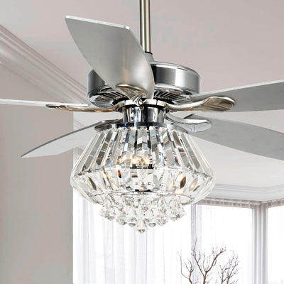 Modern Chrome 52-inch Crystal Chandelier Ceiling Fan with Remote