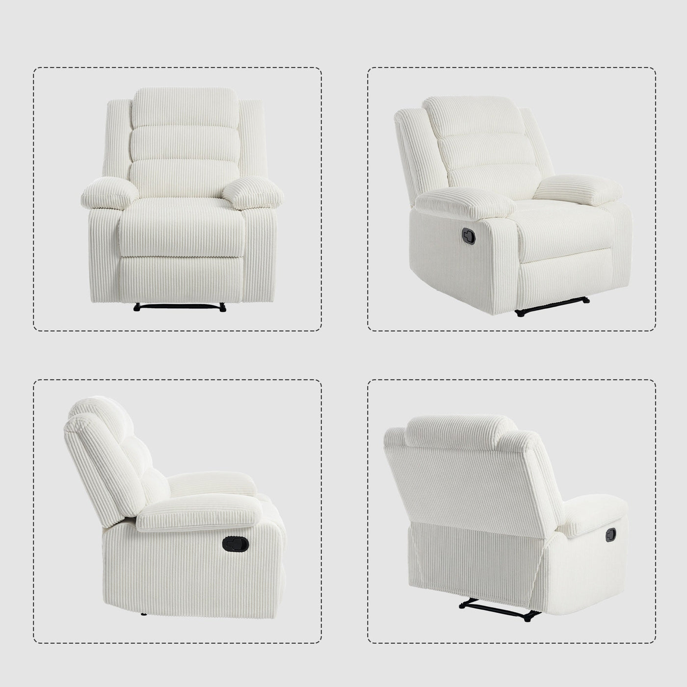 Modern Corduroy Manual Recliner Chair, Lounger Adjustable Recliners with Wide Armrest