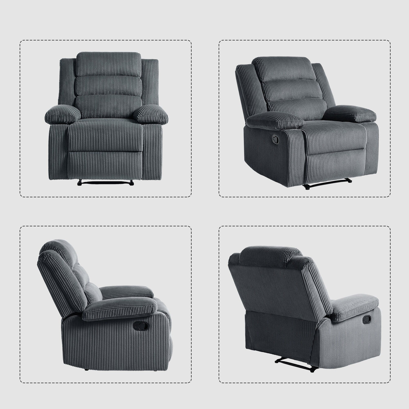 Modern Corduroy Manual Recliner Chair, Lounger Adjustable Recliners with Wide Armrest