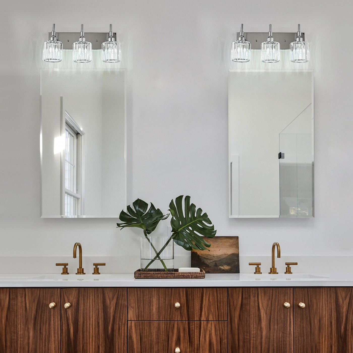 Modern Dimmable Crystal Bathroom Vanity Light Wall Sconces with Crystal Shades