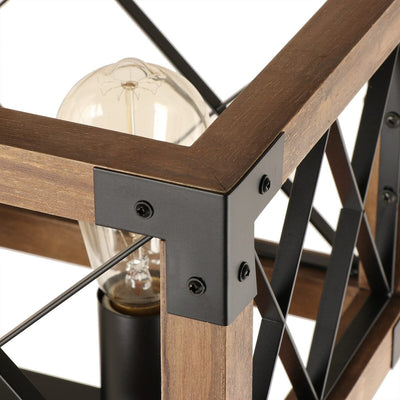 Modern Farmhouse 5-Light Wood Rectangle Chandelier Cage Island Lights for Dining Room - 31.6L x 10 W x 7.8 H