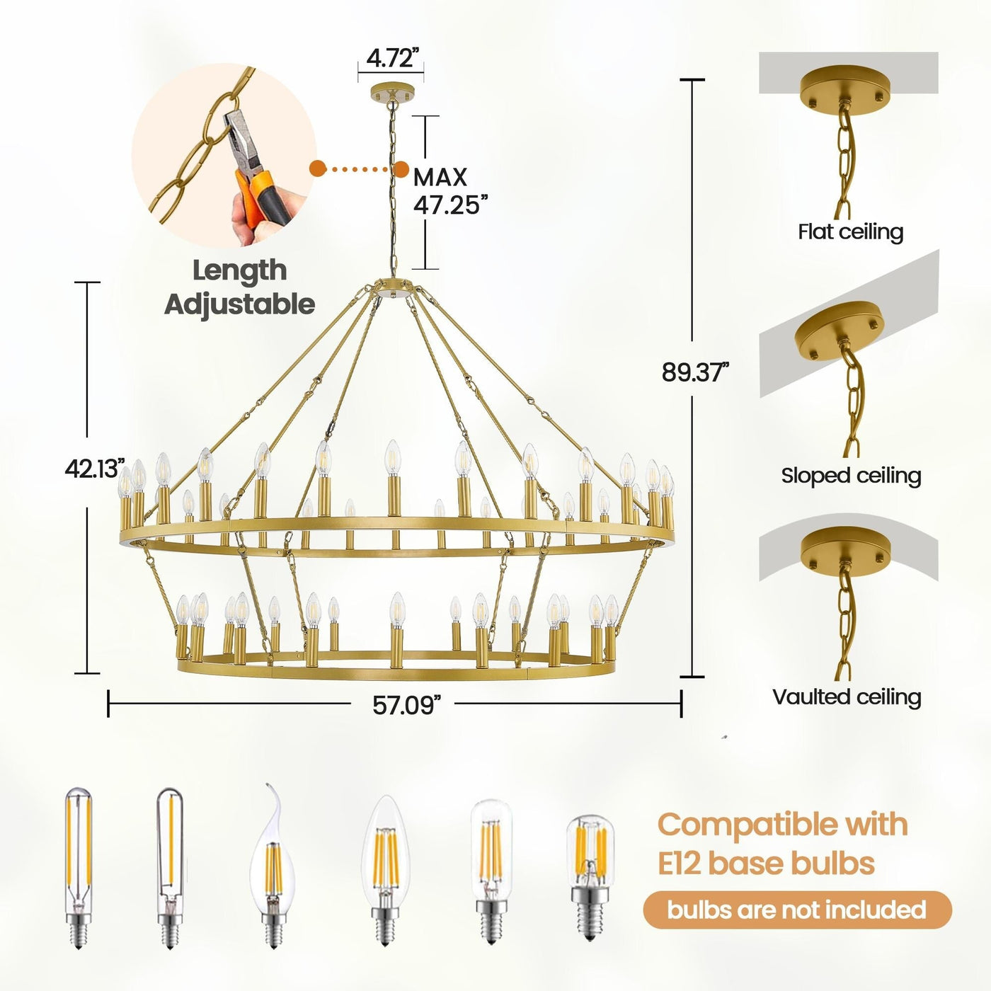 Modern Farmhouse Chandelier 2 Tier Round Wagon Wheel Chandelier Large High Ceiling Light.
