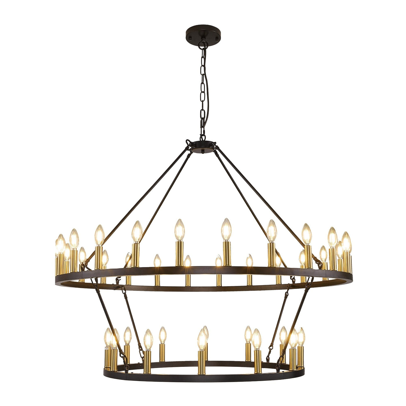 Modern Farmhouse Chandelier 2 Tier Round Wagon Wheel Chandelier Large High Ceiling Light.