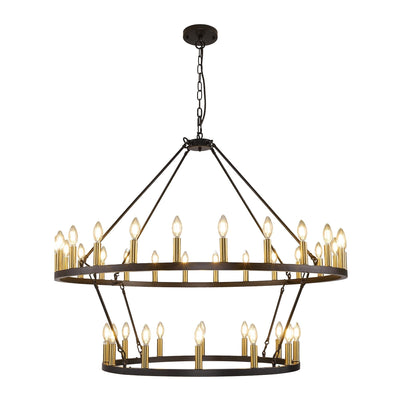 Modern Farmhouse Chandelier 2 Tier Round Wagon Wheel Chandelier Large High Ceiling Light.