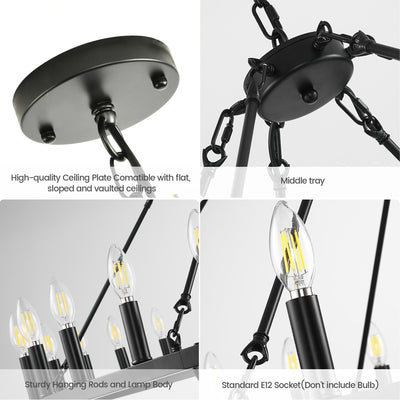 Modern Farmhouse Chandelier 2 Tier Round Wagon Wheel Chandelier Large High Ceiling Light.