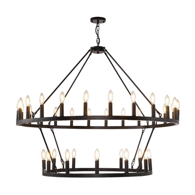 Modern Farmhouse Chandelier 2 Tier Round Wagon Wheel Chandelier Large High Ceiling Light.