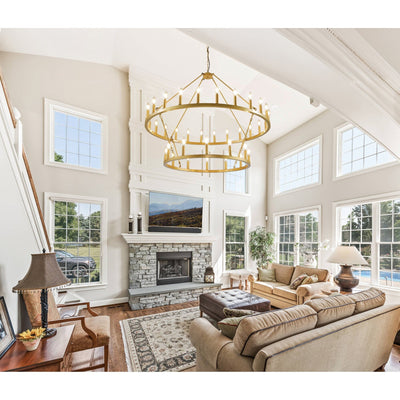 Modern Farmhouse Chandelier 2 Tier Round Wagon Wheel Chandelier Large High Ceiling Light.